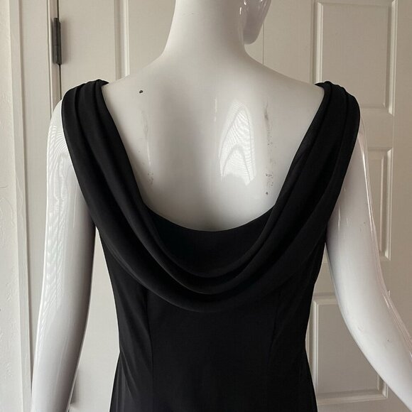 Vintage Y2K 90s Midi Beaded Black Sheer Asymmetrical Scarf Hem Dress Sz 14W - Picture 4 of 15